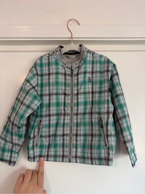 Original Penguin Windbreaker Jacket in Teal & Gray